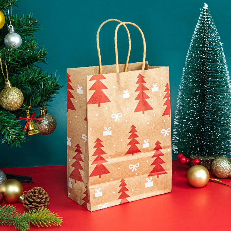 StoBag, Merry Christmas, Reusable Kraft Paper Bags, for packing gifts, goodies, Santa, Snowman pattern, Party Supplies, 12/30pcs