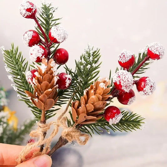 2/20PCS Artificial Berry Branch DIY Xmas Tree Pine Branches Red Berry Bouquet Ornaments Christmas Party New Year Decor Supplies