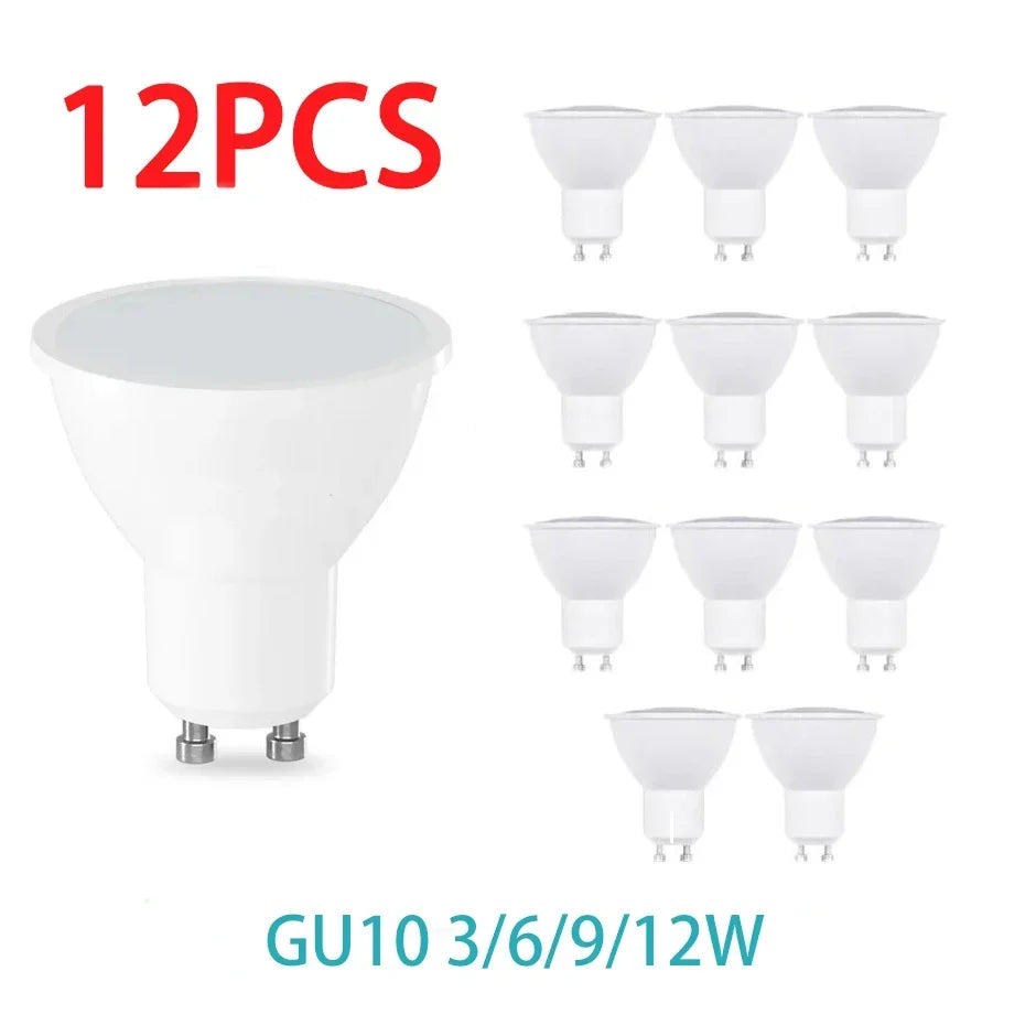 Bulbusbow's 12-Pack GU10 LED Spotlight Bulbs offering energy-efficient lighting solutions from 3W to 12W.