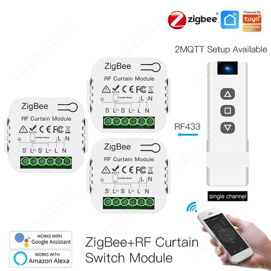 Tuya 智能 ZigBee 窗帘开关模块带 RF433，适用于卷帘百叶窗电机智能生活 APP 控制 Alexa Google Home 2MQTT