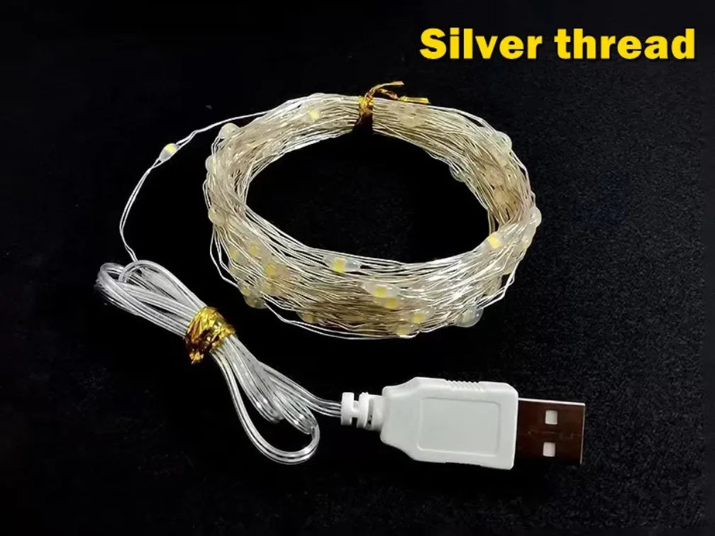 سلسلة مصابيح LED USB بطول 20 متر و200 مصباح LED سلك فضي في الهواء الطلق مقاومة للماء لتزيين حفلات الزفاف وأعياد الميلاد