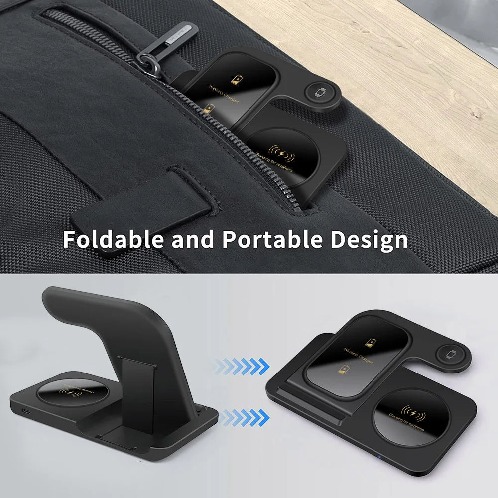 3 in 1 Foldable Wireless Charger Stand for iPhone 15 14 13 12 11 Apple Watch 9 8 7 Airpods Pro 2 3 Fast Charging Dock Station