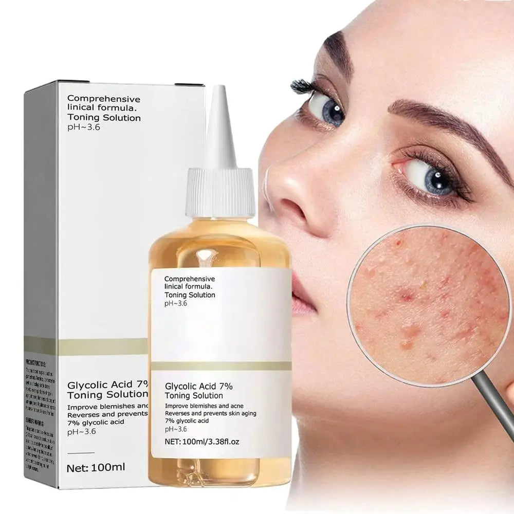 Glycolic Acid 7% Toning Solution Facial Care Toner Exfoliator Smoothing Skin Anti Aging Face Toner Solution AcneTreatment Serum