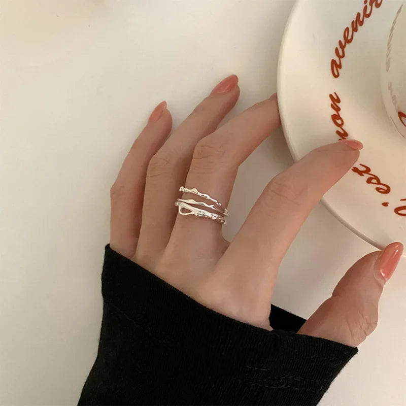 Minimalist 925 Sterling Silver Stacked Geometric irregularity Opening Ring Adjustable for Women Trendy Jewelry Gift Wholesale