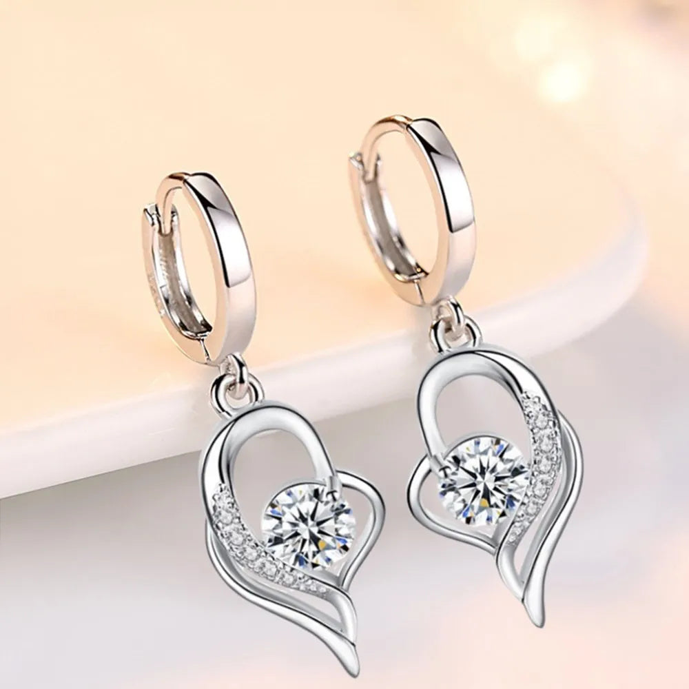 Bulbusbow 925 Sterling Silver Heart Drop Earrings with Blue, Pink, White & Purple Crystal Zircon and Sapphire