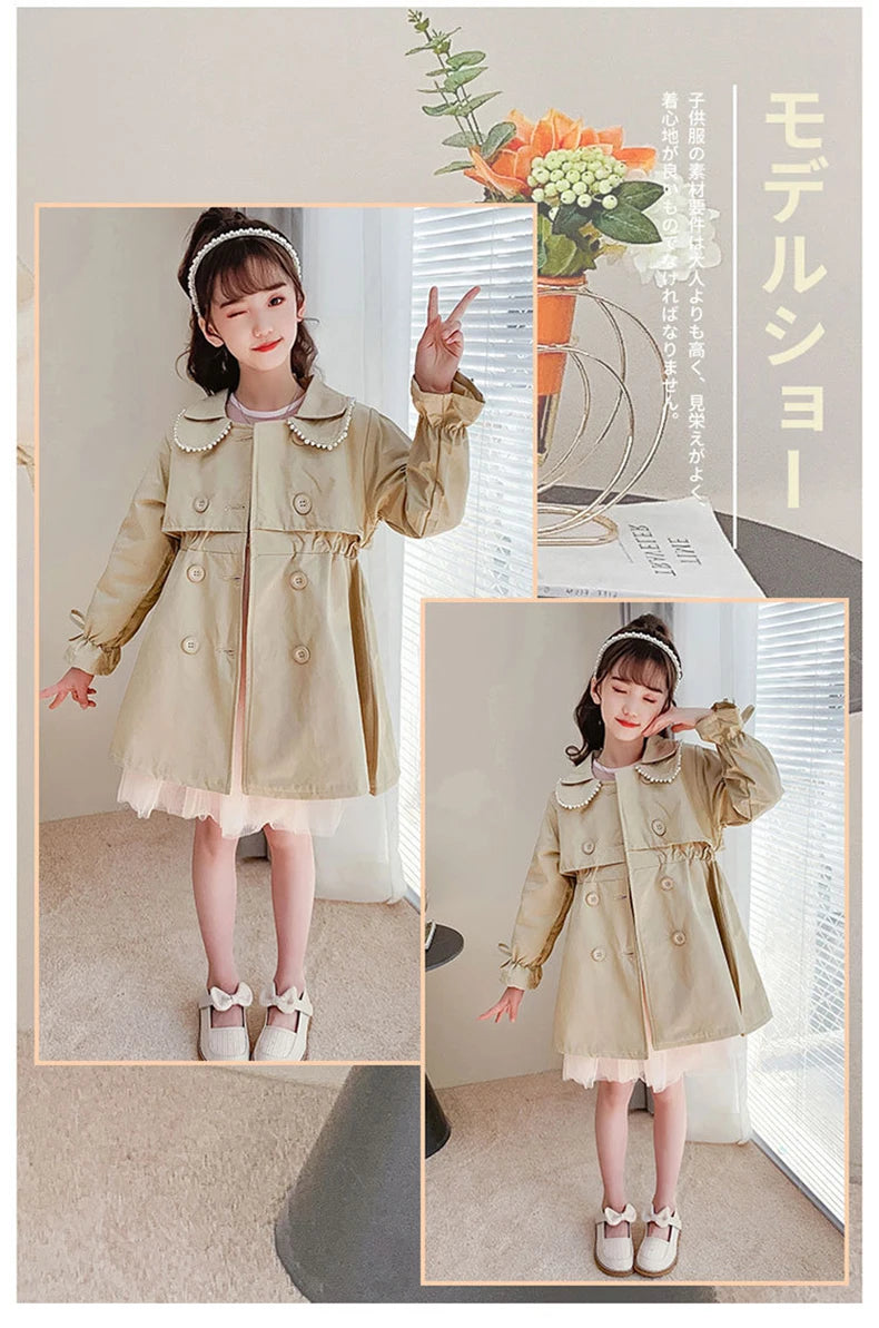 2023 Spring Autumn New Arrival Fashion Korean Style Girls Trench Coat Children's Outerwear Long Windbreak Jacket For Girls 4-12Y