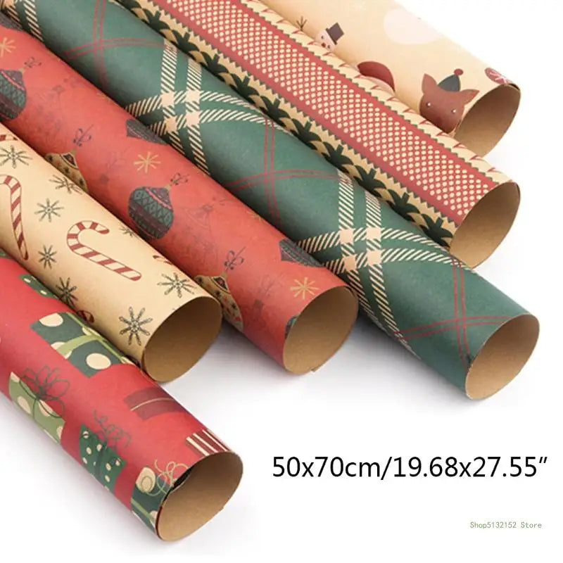 QX2E Retro Christmas Gifts Wrapping Papers DIY Present Packing Kraft Wraps