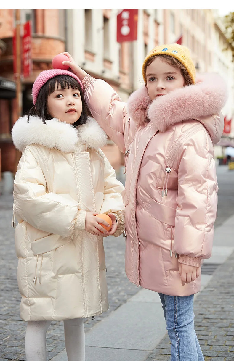 2024 Girl Winter Down Jacket Faux Fur Waterproof Hooded Long Girl Winter Outerwear Coat 5-16 Years Teenage Girl Parka Snowwear