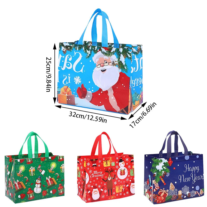 4pcs Christmas Gifts Bags Fabric Xmas Tote Bags Candy Cookie Snack Packing for Christmas New Year 2024 Party Supplies Noel