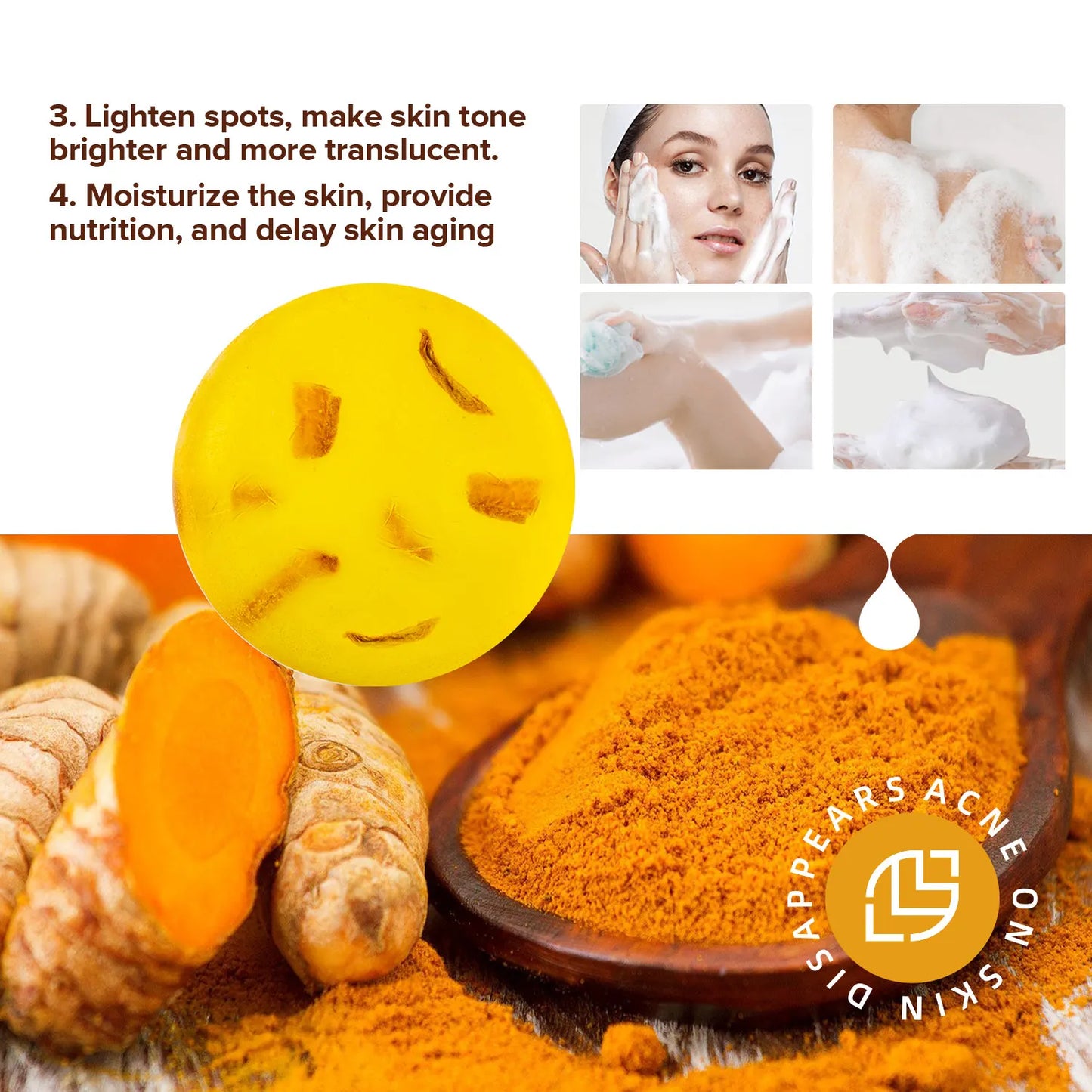 Turmeric Soap Face Deep Cleaning Anti Acne Dark Spot Ginger Handmade Whitening Moisturizing Soap For Body 100g