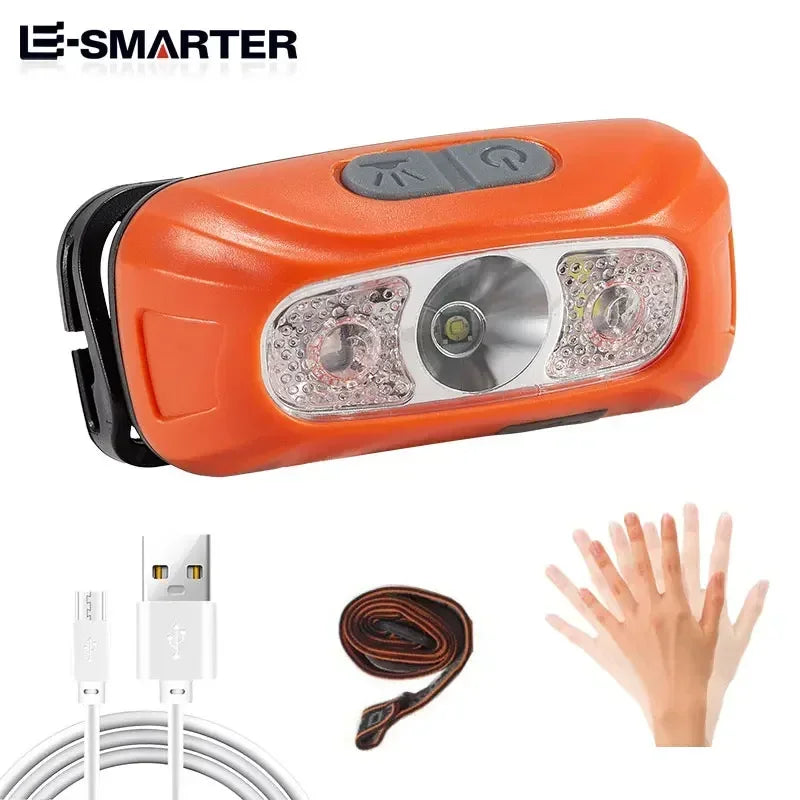 Mini Rechargeable Powerful Sensor Headlamp Fishing Camping USB Head Flashlight COB LED Head Light Torch Headlights Front Lantern