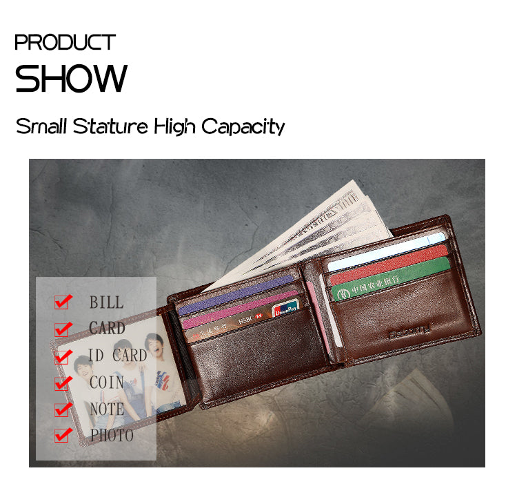 Cow Leather Men Wallets with Coin Pocket Vintage Male Purse RFID Blocking Genuine Leather Men Wallet with Card Holders