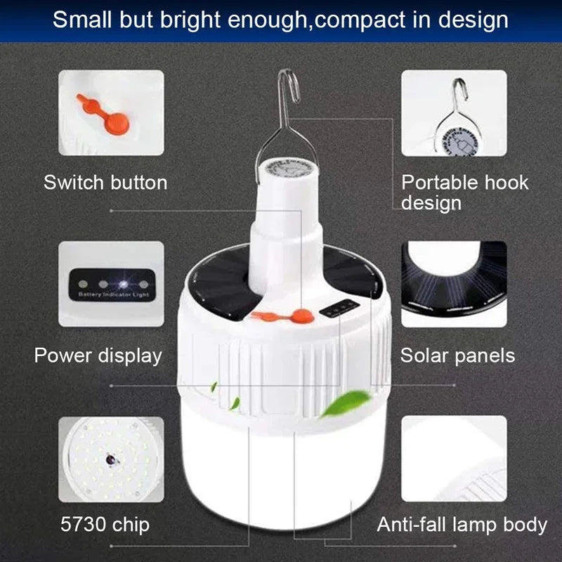 NEW Portable Lanterns Solar Lights Rechargeable Bulb Emergency Light With Remote Control Hooks Outdoor Camping Hiking Lighting