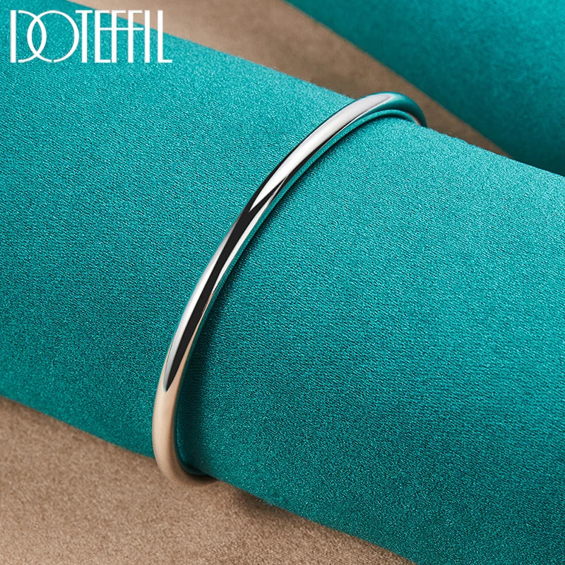 DOTEFFIL 925 Sterling Silver 4mm Smooth Solid Bead Bracelet Cufflinks Bangles For Women Man Wedding Engagement Party Jewelry