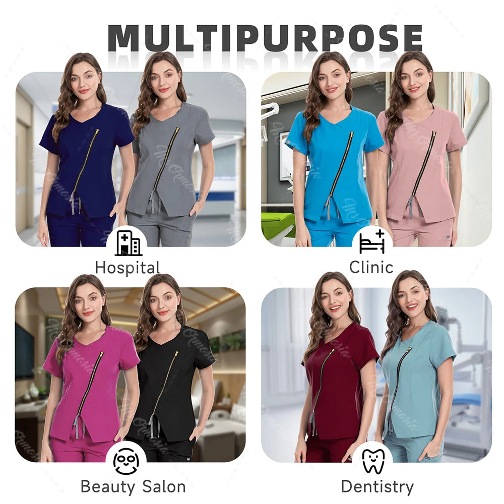 Medical Scrubs Set Women Beautician Spa Workwear Doctor Nurse Nursing Uniforms Pharmacy Dentistry Clothes Pet Shop Vet Work Suit