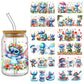 Stitch 16oz UV DTF Cup Wrap Libbey Glass Beer Can tumbler Transfer Stickers Waterproof Permanent Adhesive Spring Flower Cartoon