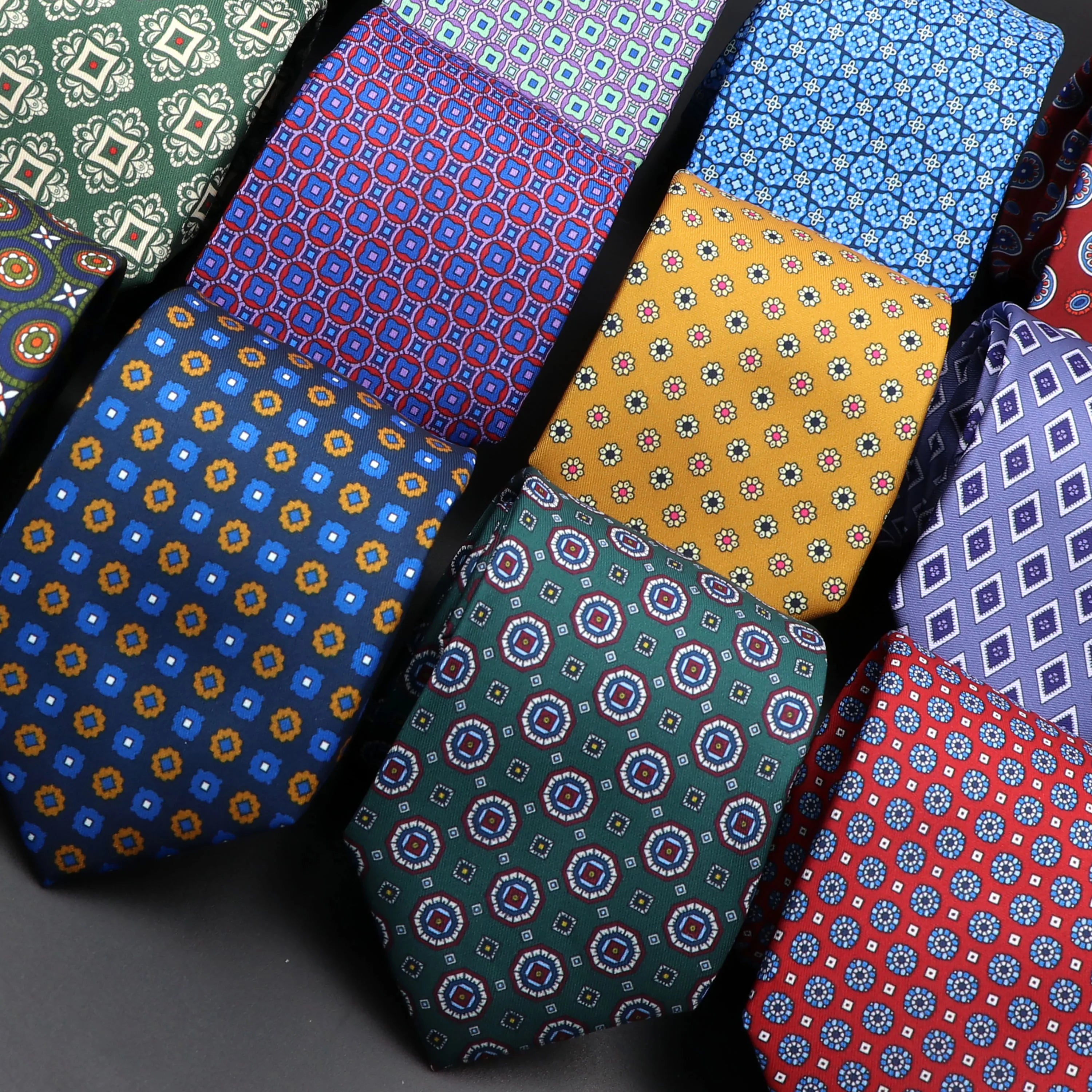 Men's Fashion Silk Tie 7.5cm Soft Novelty Necktie Blue Green Orange Color Ties For Men Dot Floral Bowtie Wedding Business Gift