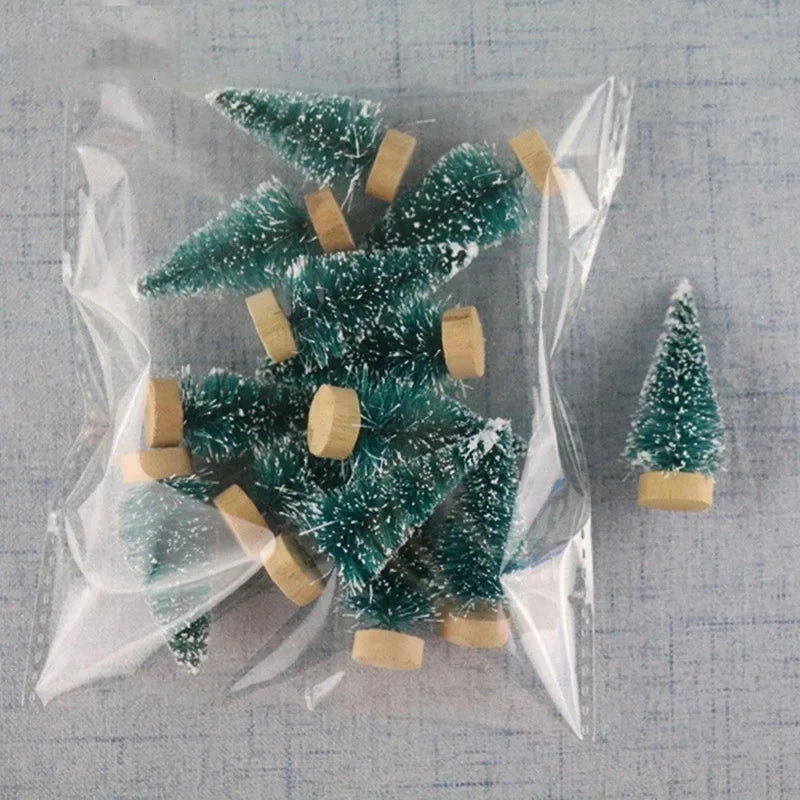 10 Pcs Mini Christmas Trees Plastic Artificial Christmas Tree Ornament Winter Snow Tabletop Diy Craft Christmas Decoration 2025