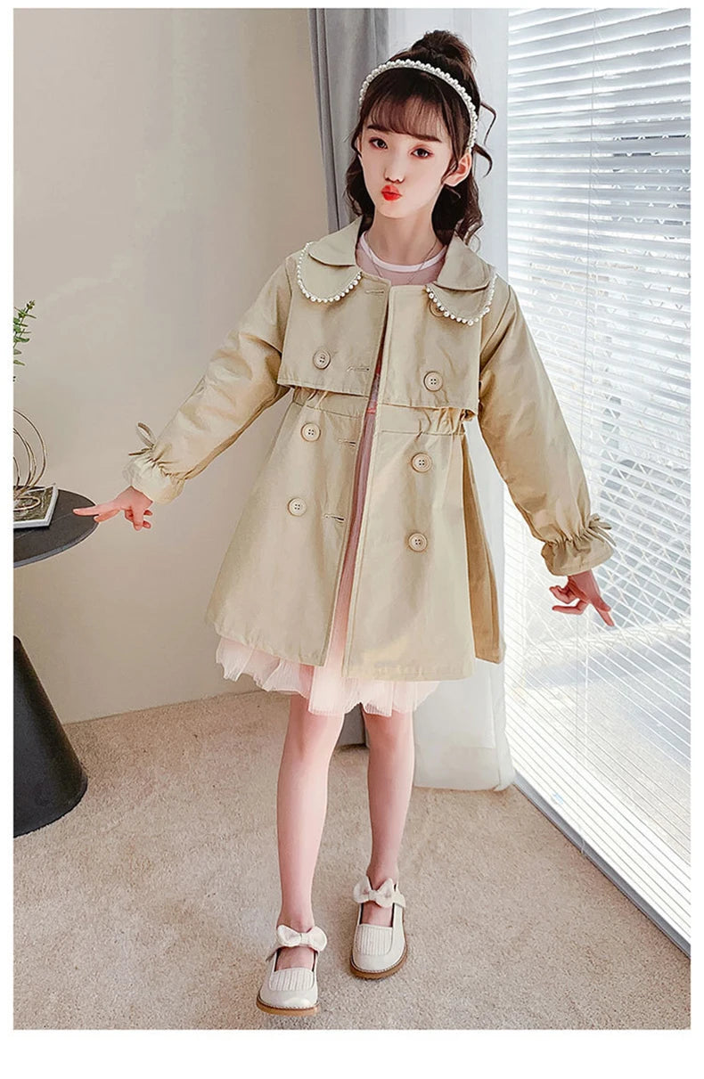 2023 Spring Autumn New Arrival Fashion Korean Style Girls Trench Coat Children's Outerwear Long Windbreak Jacket For Girls 4-12Y