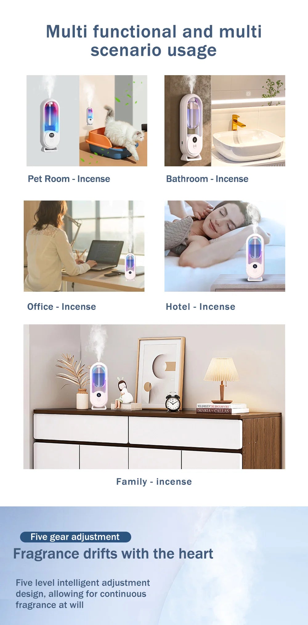 Rechargeable 5-mode aromatic diffuser essential oil aromatherapy machine timed air freshener bedroom living room bathroom