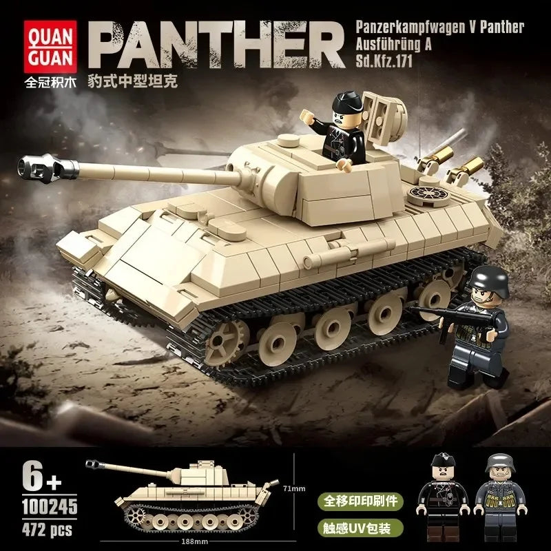 WW2 Military Panzer Panther Medium Tank Panzerkampfwagen V Panther Building Blocks World War II Figures Bricks Model Toys Gift