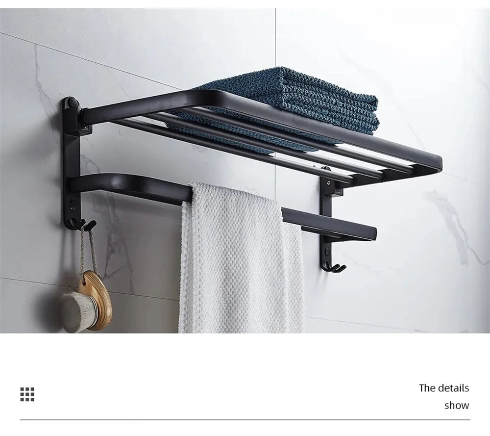 Multifunctional Aluminum Foldable Towel Rack Wall-Mounted Bathroom Item Shelf Suitable for Shower Rooms Bathroom Accessories