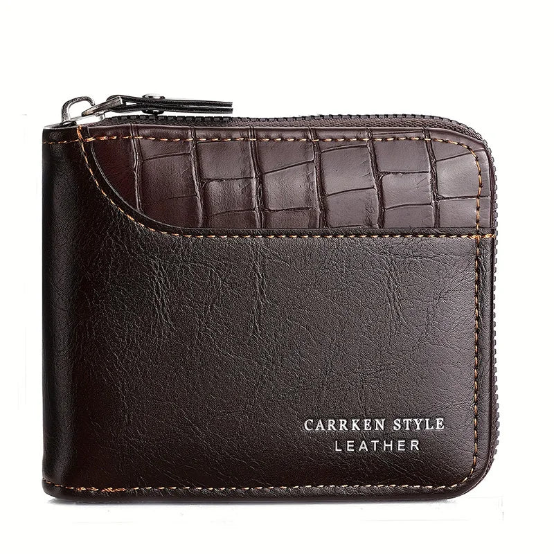 Leather Men’s Wallet Luxury Mens Purse Male Zipper Card Holders with Coin Pocket Rfid Wallets Gifts for Men Money Bag