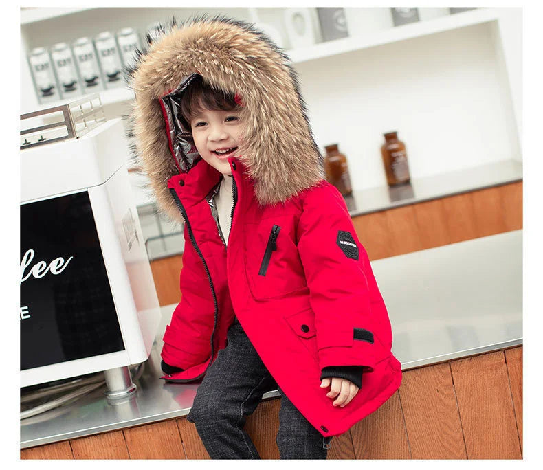 Children Winter Down Jacket Boy toddler girl clothes Thick Warm Hooded faux fur Coat Kids Parka spring Teen clothing Outerwear