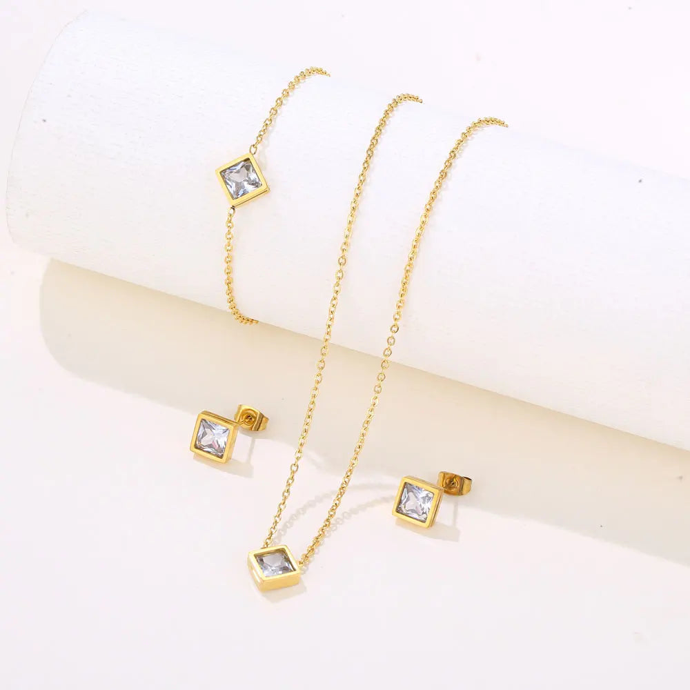 Light Luxury Elegant Delicate Geometry Pendant Charm Chain Korean Fashion Necklace For Women Stainless Steel Jewelry Set