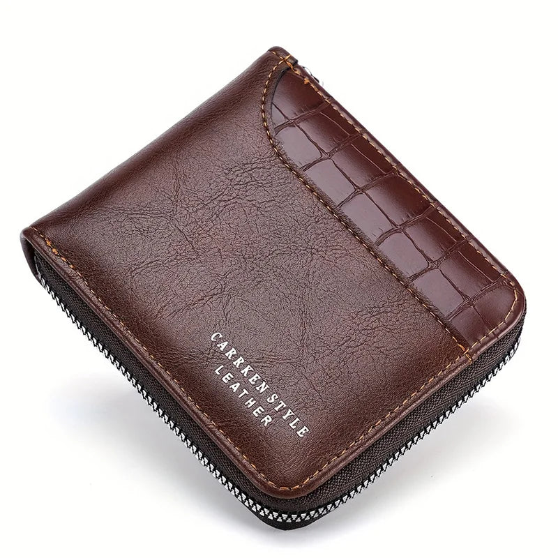 Leather Men’s Wallet Luxury Mens Purse Male Zipper Card Holders with Coin Pocket Rfid Wallets Gifts for Men Money Bag