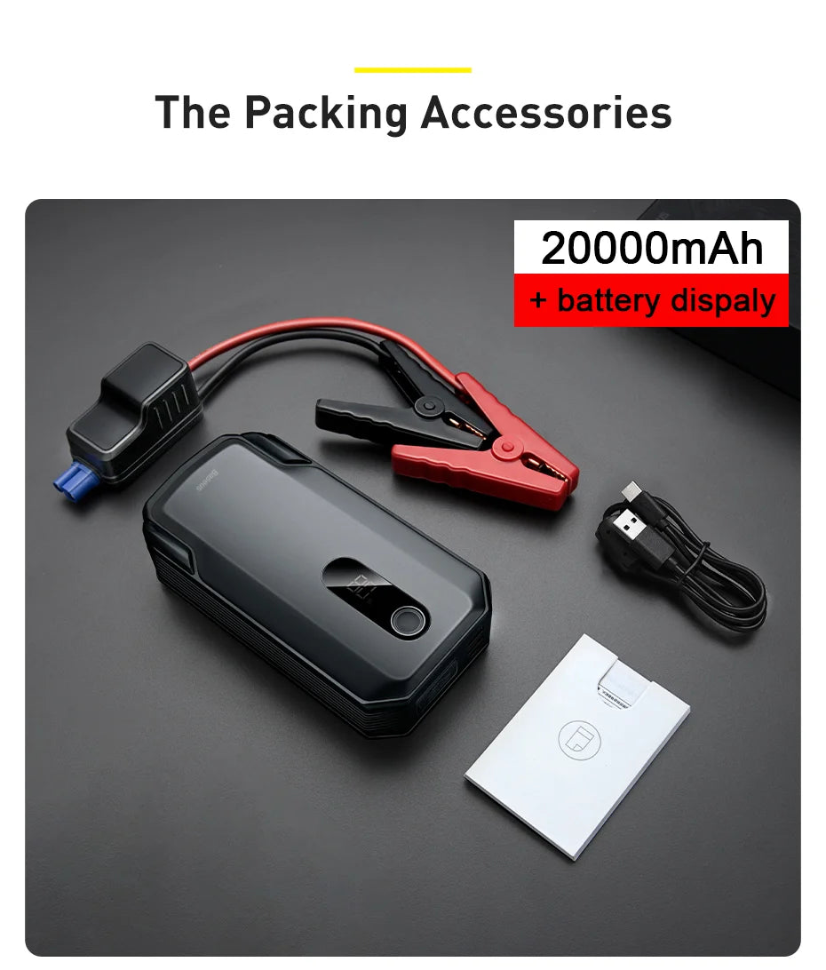 Baseus 2000A Emergency Jump Starter 20000mAh Power Bank Car Start Booster Device for Petrol Diesel Car Battery Starting