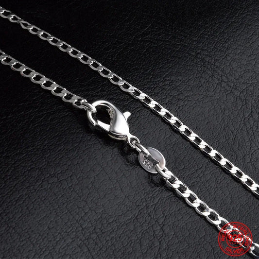 925 Sterling Silver 2MM Flat Necklace Chain For Women Men Fashion Wedding Party Jewelry Gift