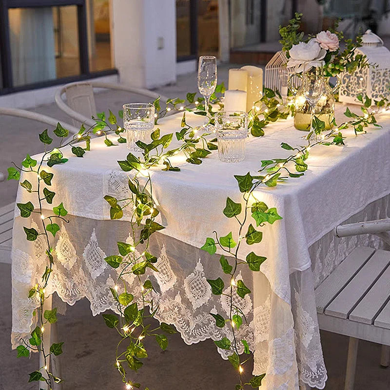 Artificial Plant Green Ivy Leaf Vine Lamp String Hanging Fake Plant Decoration Home Wedding Party Garden Decor Battery-powered