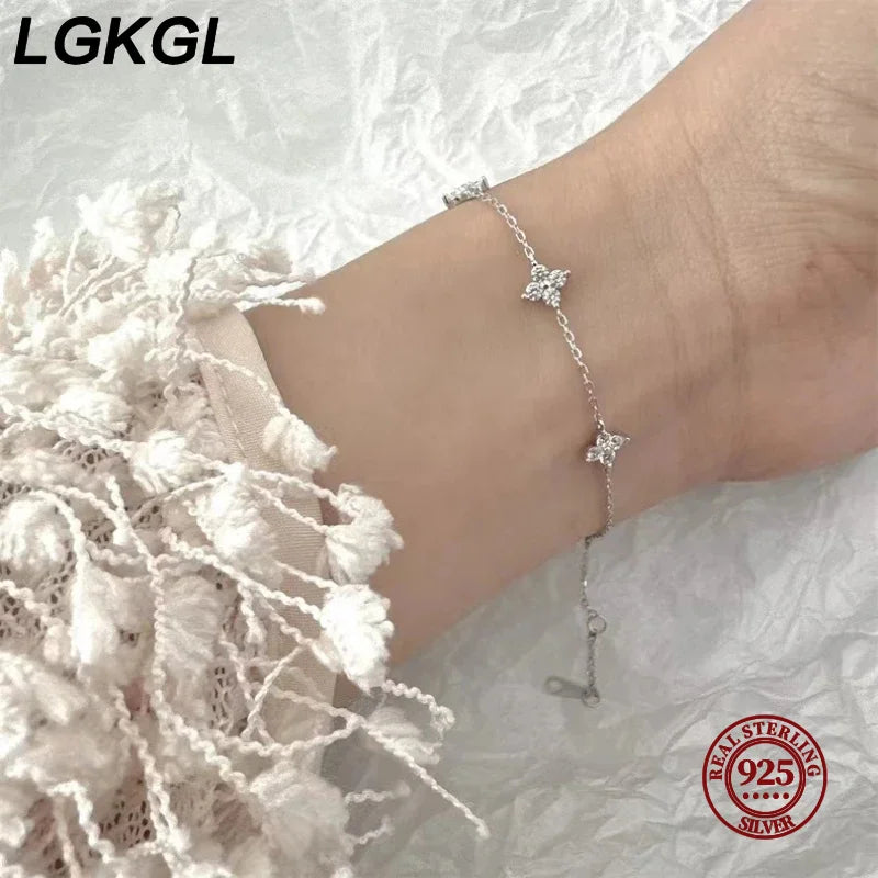 LGKGL 925 Sterling Silver Four-leaf Clover Zircon Starry 18K Gold Bracelets Women's Commuting Adjustable Chains Bracelet Jewelry