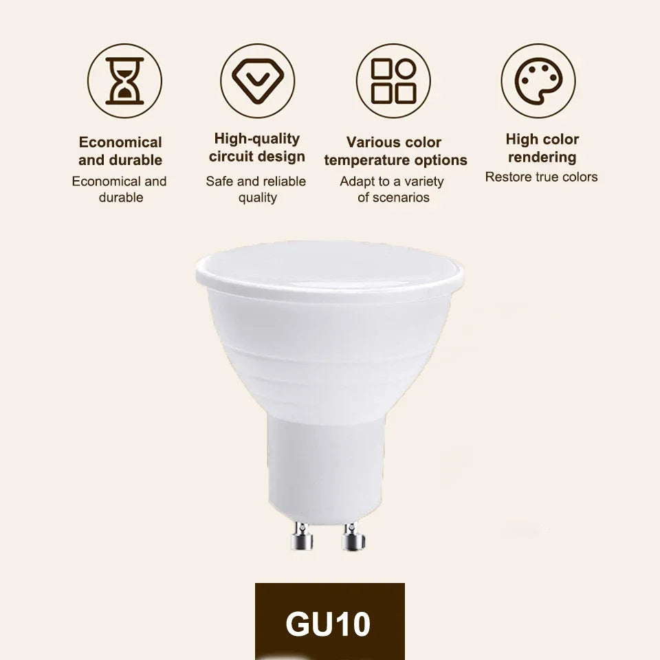 Bulbusbow's 12-Pack GU10 LED Spotlight Bulbs offering energy-efficient lighting solutions from 3W to 12W.