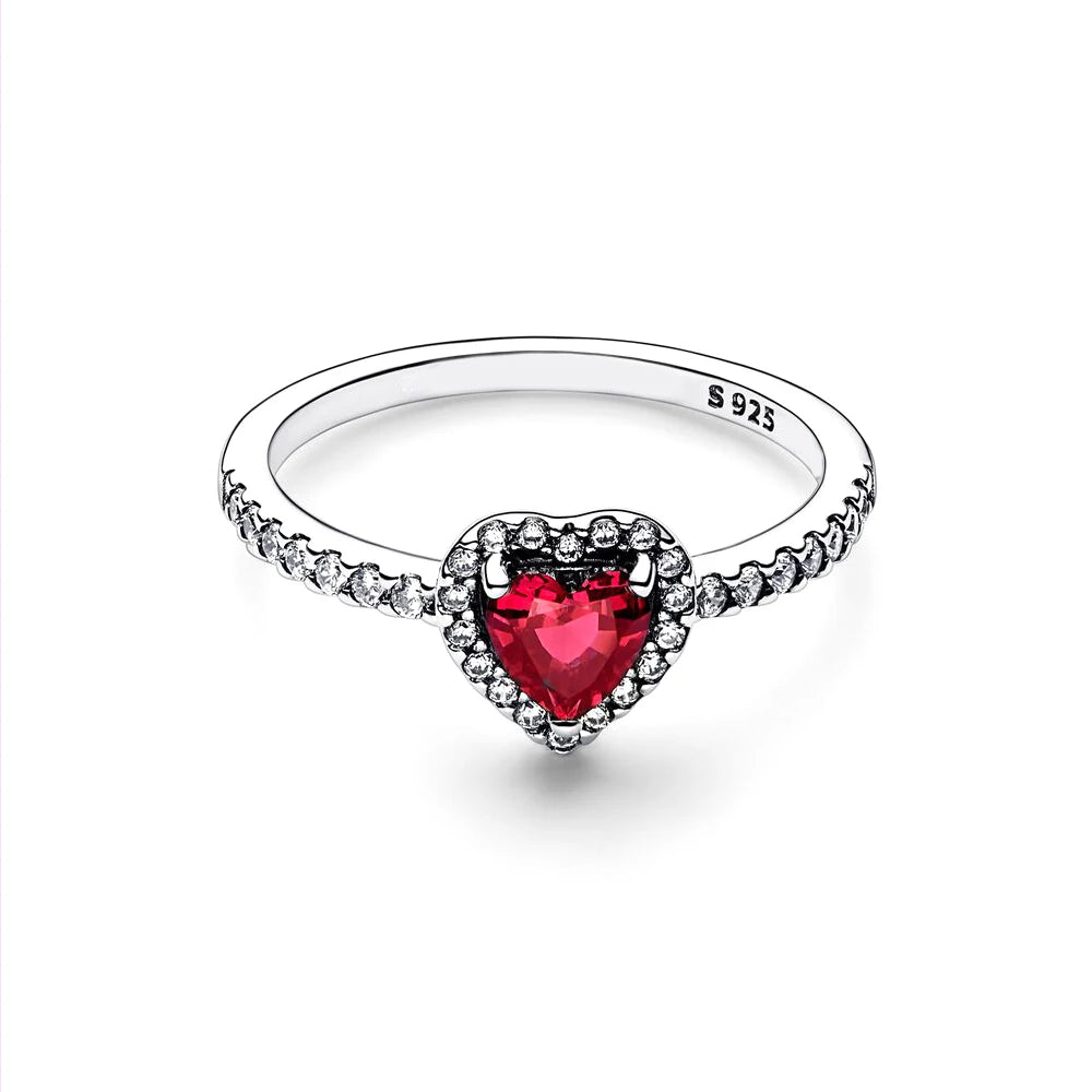 Pandora Elevated Red Heart Ring Elegant Luxury Jewelry Birthday Gifts For Women 925 Sterling Silver