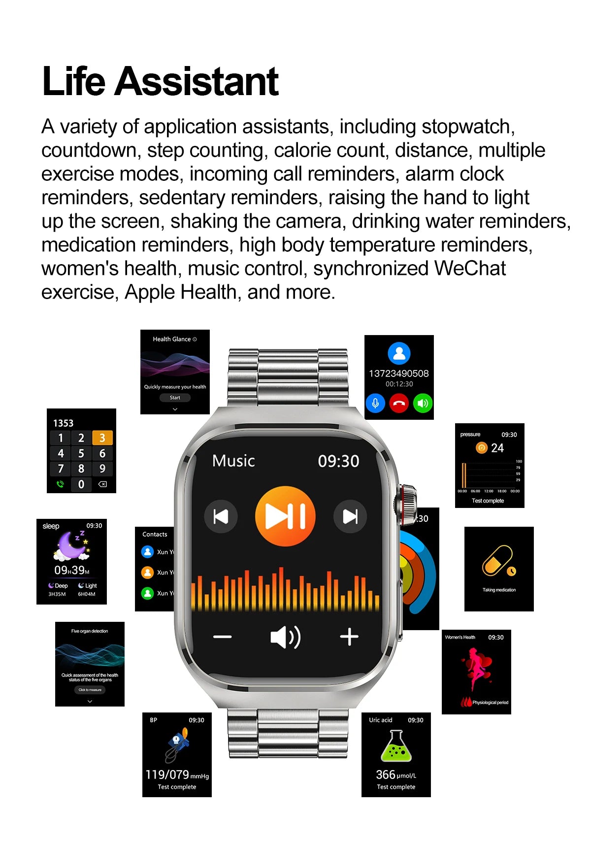 2024 New Uric Acid Blood Fat Smartwatch ECG Blood Glucose Heart Rate Blood Pressure Health Monitoring Smart Watch For HUAWEI IOS