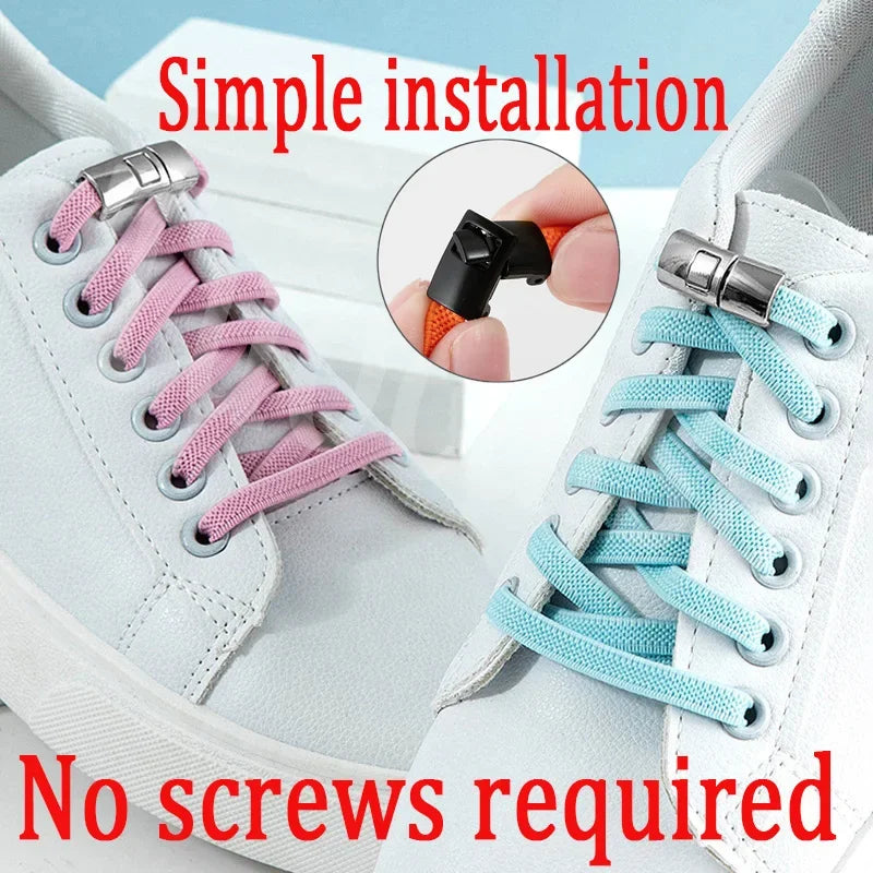 Interlock Buckle Elastic Shoe Laces No Tie Shoelaces for Sneakers Flat Shoelace Kids Adult Elastic Laces One Size Fits All Shoes