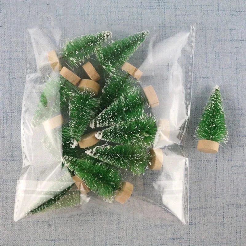 10 Pcs Mini Christmas Trees Plastic Artificial Christmas Tree Ornament Winter Snow Tabletop Diy Craft Christmas Decoration 2025