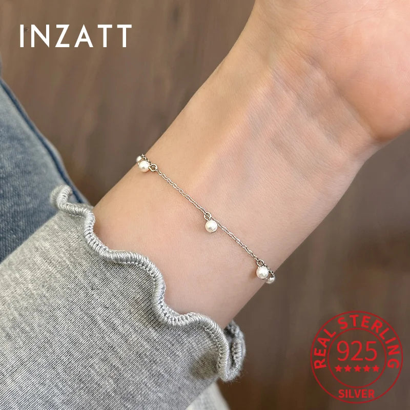 INZATT Real 925 Sterling Silver Pearl Pendant Charm Bracelet/Anklets for Women Cute Fine Jewelry Summer Beach Accessories