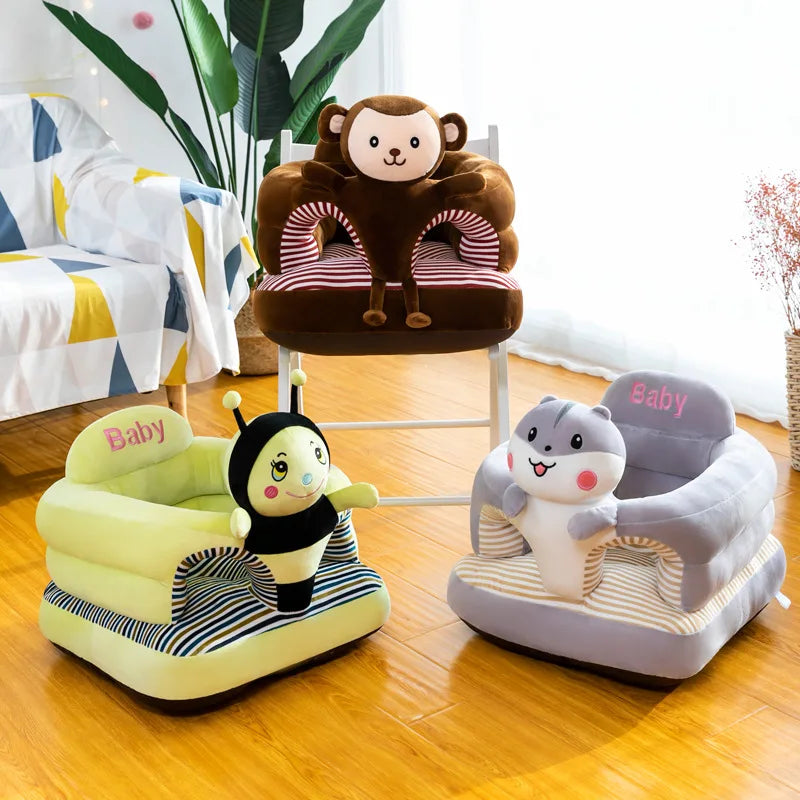 New Cute Cartoon Sofa Leather Baby Seat Sofa Cover Sitting Study Chair Washable Cover With Zipper No PP Cotton Filling