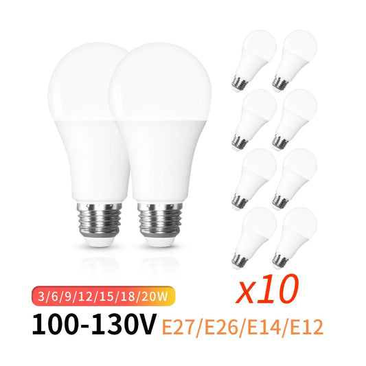 10pcs/lot LED BULB 100-130V E27 E26 E14 E12 20W 18W 15W 12W 9W 6W Lampada LED Light Bombilla Spotlight Lighting Cold/Warm White