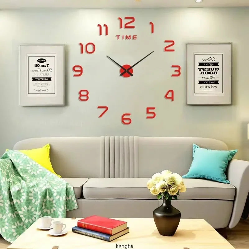 Modern Design Large Wall Clock 2D DIY Quartz Clock Fashion Watch Acrylic Mirror Stickers Living Room Home Decoration Decor