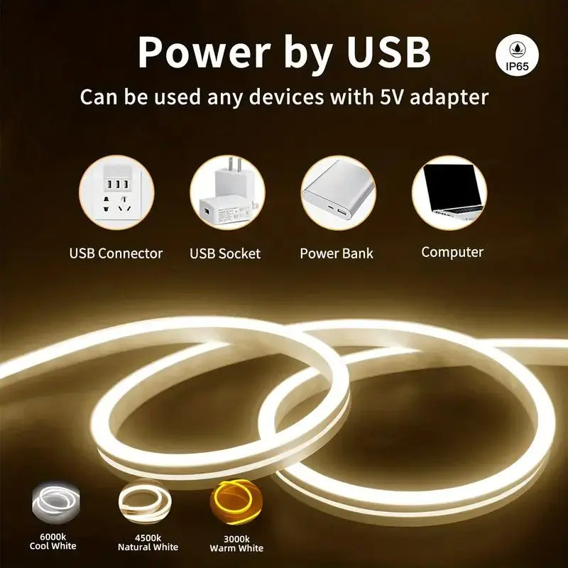 شريط إضاءة نيون LED بمستشعر لمس 5 فولت USB قابل للتعتيم ومقاوم للماء ومصباح نيون مرن من السيليكون بإضاءة خلفية لغرفة النوم ديكور منزلي