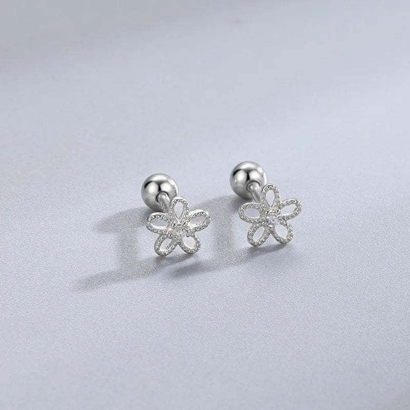 Trendy Silver Screw Back Helix Stud Earrings with Sparkling Cubic Zirconia by Bulbusbow