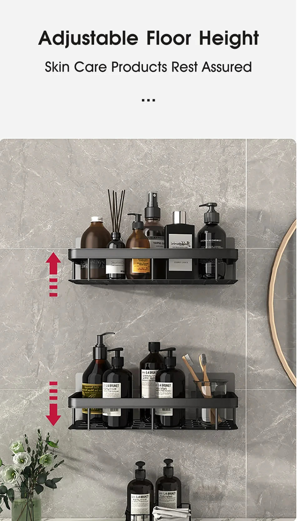 Bathroom Shelf Kitchen Storage Rack No Drill Shelves Wall Mount Corner Shelf Shower Holder For WC Organizer Bathroom Accessories