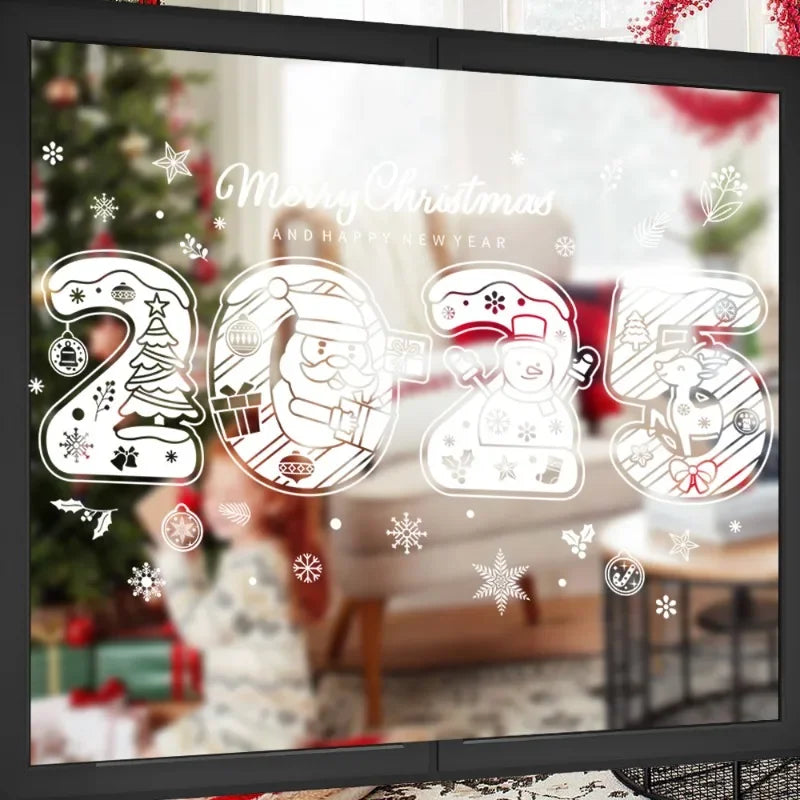 Christmas Window Stickers Santa Claus Snowman Snowflake Glass Sticker Shopping Mall Glass Window Decor Decal Mirror Stickers