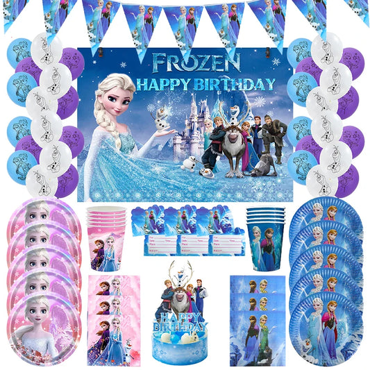 Frozen Birthday Decorations Set Elza Frozen Birthday Party Balloon Tablecloth Backdrop Banner Tableware Kit Girl Supplies