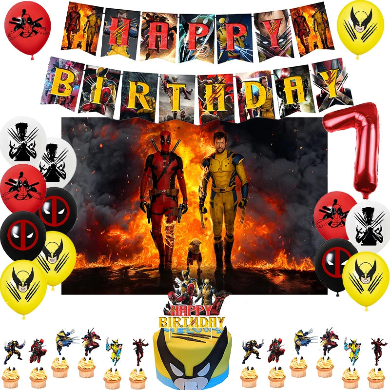 Deadpool And Wolverine Birthday Party Decoration Balloon Banner Backdrop Cake Topper Supplies Baby Shower