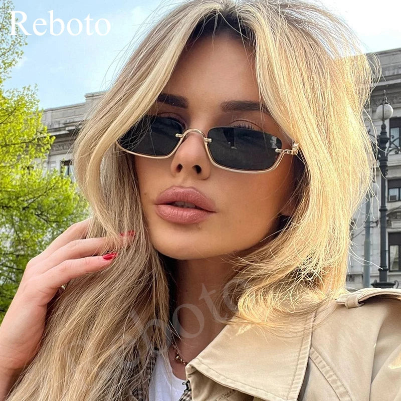 Fashion Small Square Women's Sunglasses Luxury Brand Metal Half Frame Sunglasses Woman Trend 2024 Vintage Black Pink Shades